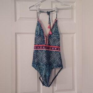 Nanette Lepore Womens Size S Blue Paisley One-Piece Swimsuit